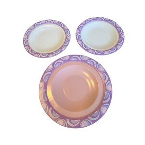 Dollhouse replacement  3  Melamine Dinner Plates With Retro Purple & White